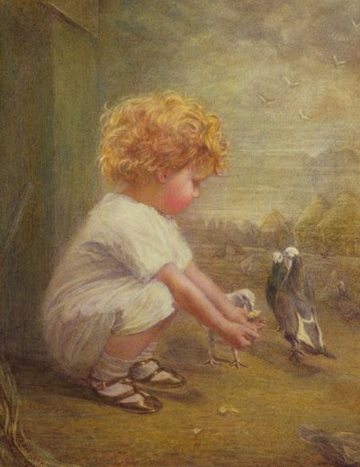 Little Girl Feeding Pigeons by Catherine P. Brooker